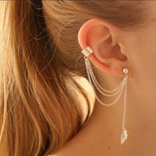 Load image into Gallery viewer, Female ear vintage metal leaf tassel earrings jewelry gold silver ear clip